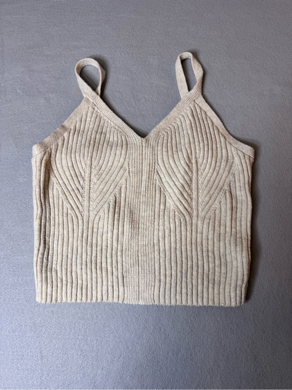 Auden Ribbed V‑Neck Knit Cami Tank - Beige Womens Large